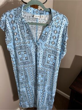 Rachel Zoe Light Blue Bandana Print Tunic